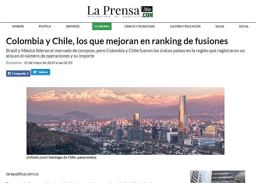 Colombia y Chile, los que mejoran en ranking de fusiones